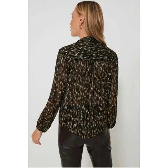 Tuckernuck Eva Metallic Blouse Size XS Sheer Black and Gold Long Sleeve Top - Picture 5 of 12